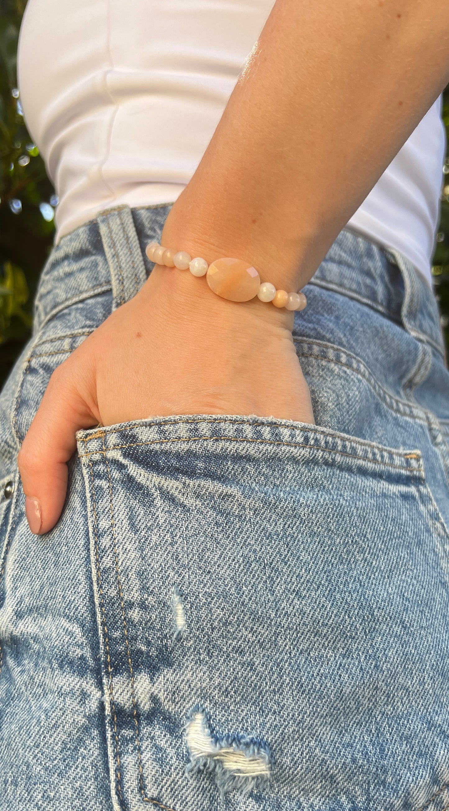 natural pink aventrunine crystal stone bracelet 