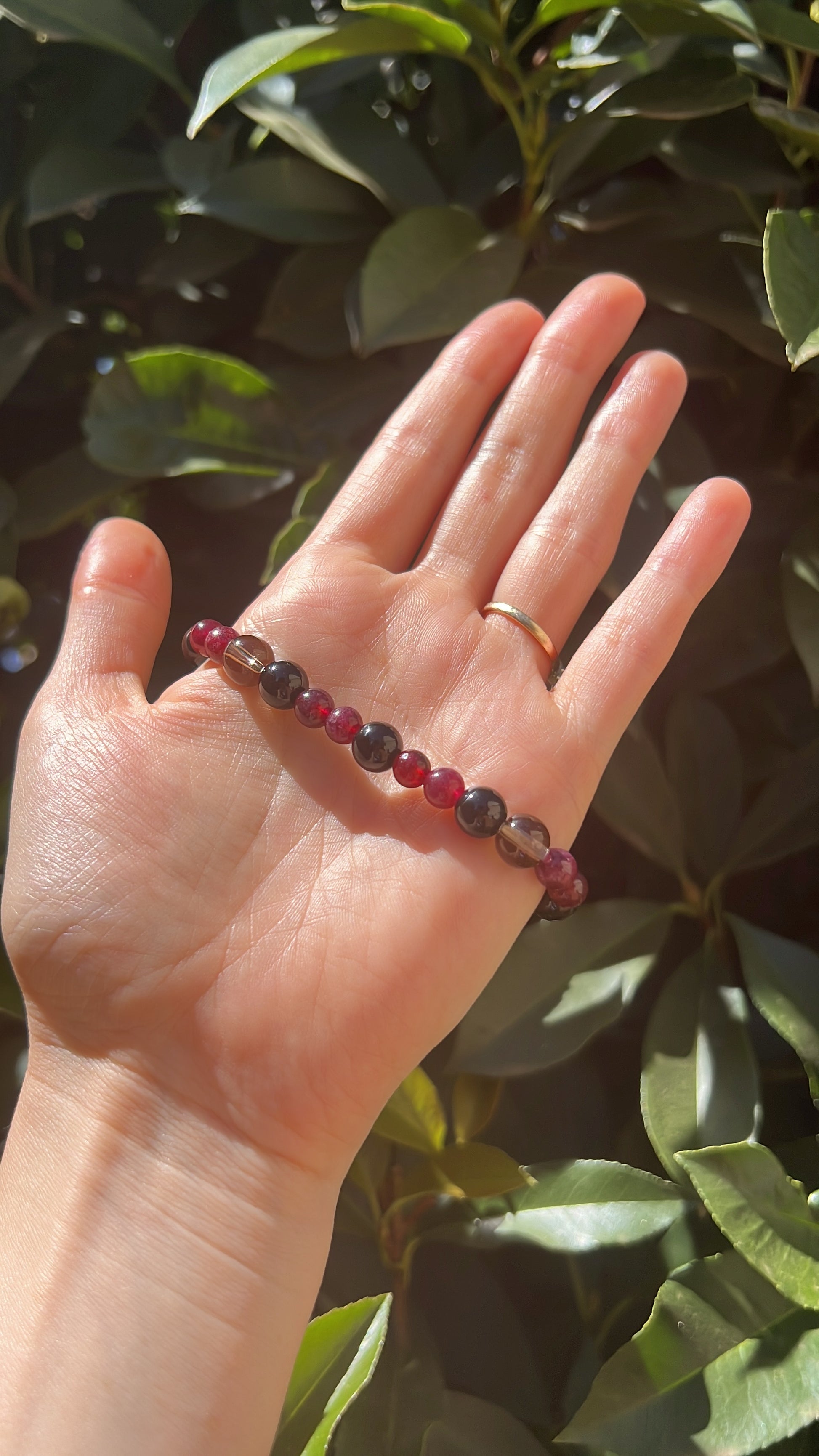 onyx garnet smoky quartz crystal natural stone bracelet