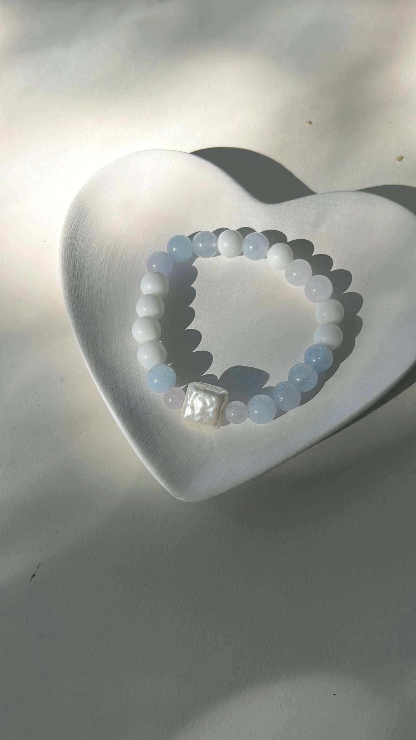 Balance x Courage Bracelet - Aquamarine, Shell, White Agate