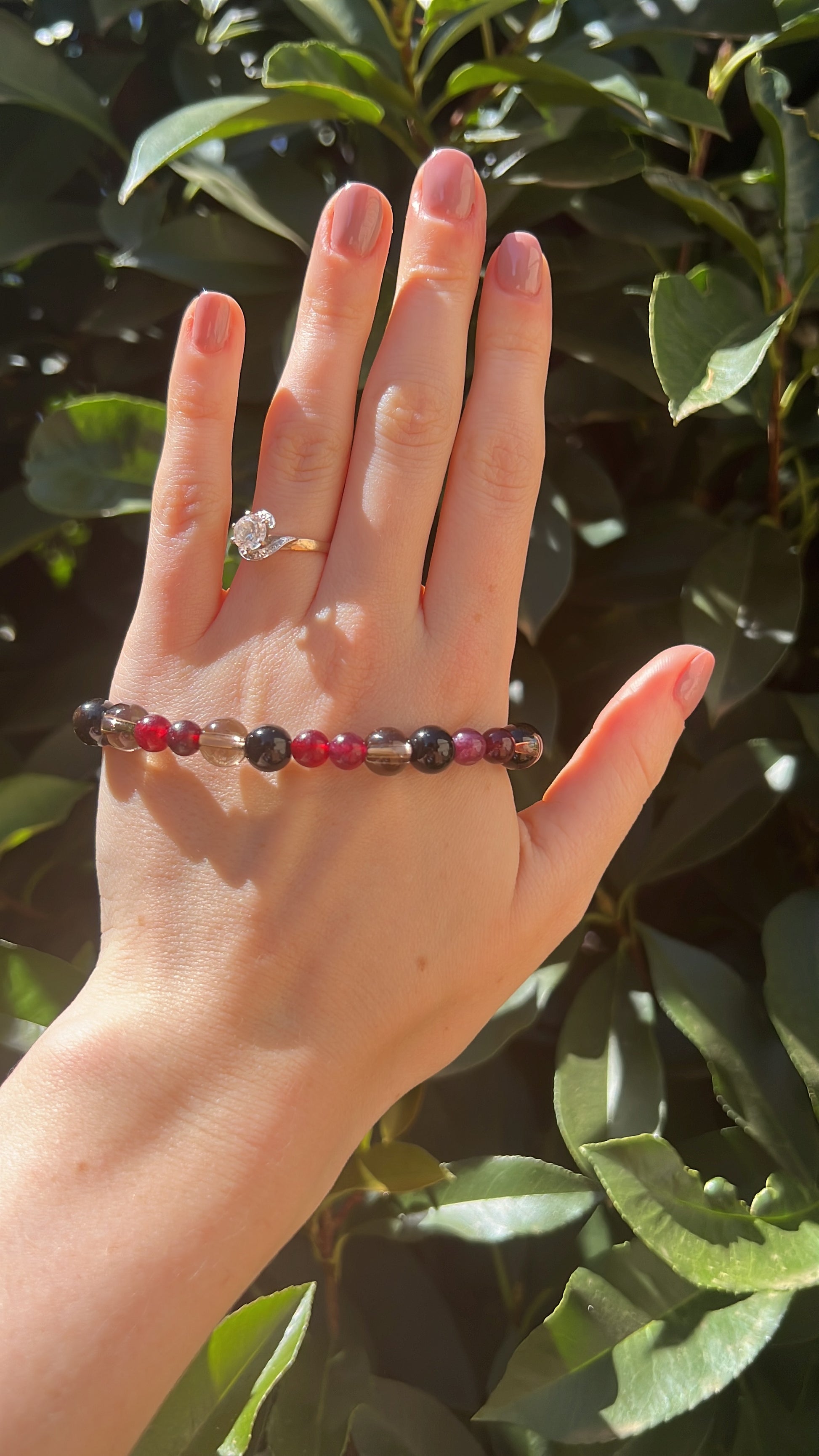 onyx garnet smoky quartz crystal natural stone bracelet