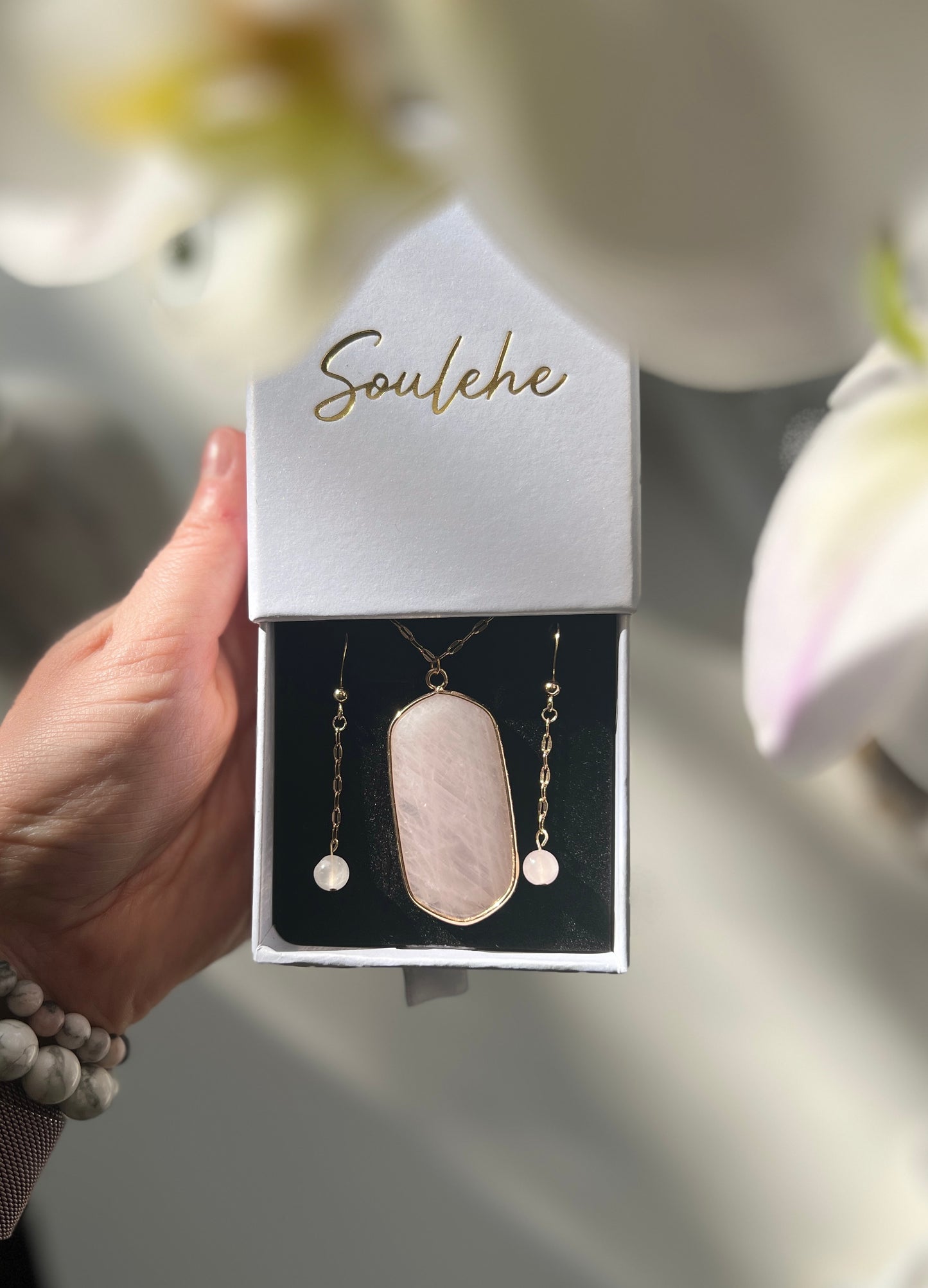 Healing x Relationships Combo • Necklace & Earrings • Rose Quartz & 18K Gold Plated