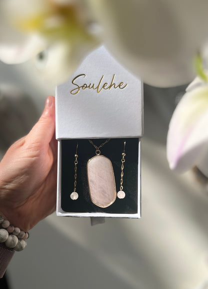 Healing x Relationships Combo • Necklace & Earrings • Rose Quartz & 18K Gold Plated