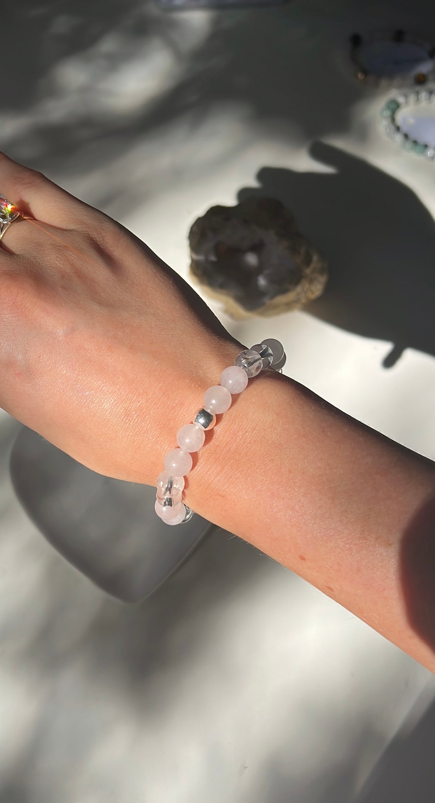 Rose quartz citrine, 925 sterling silver, gold, Clear Quartz, bracelet