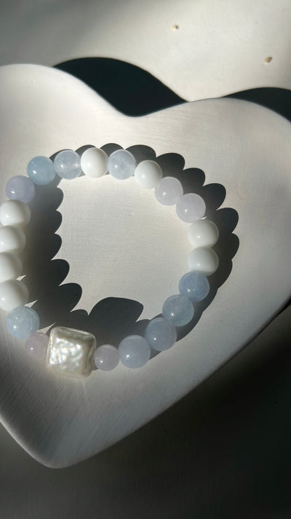 Balance x Courage Bracelet - Aquamarine, Shell, White Agate