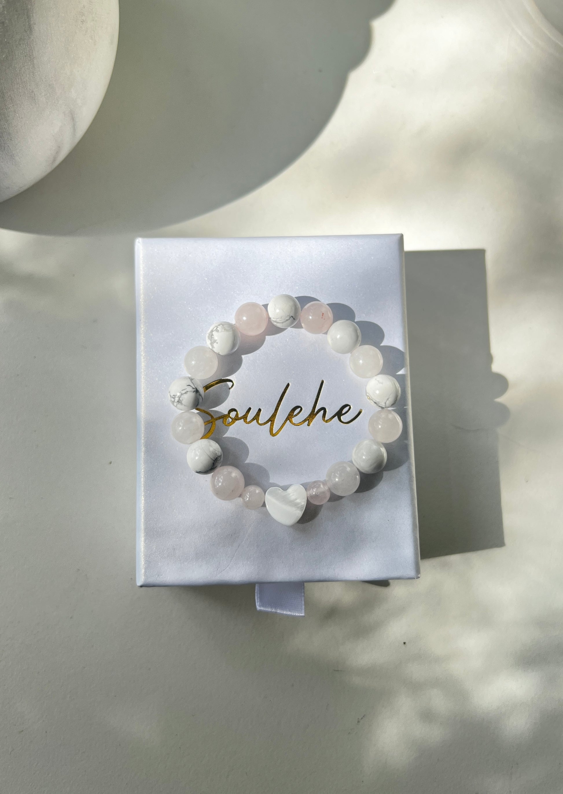 Kids bracelet natural stone rose Quartz, Howlite Shell