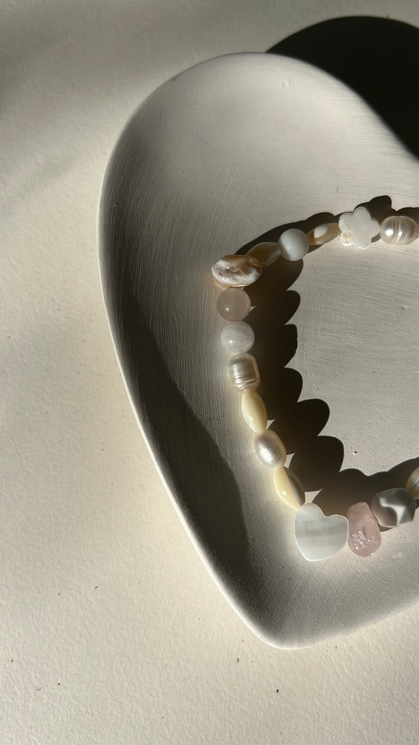 Natural stone, shell, pearl, rose quartz bracelet 