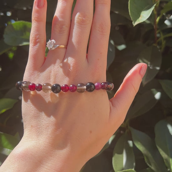 onyx garnet smoky quartz crystal natural stone bracelet